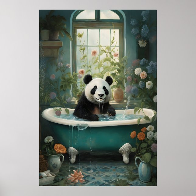 Panda Flower Bath Art Print, Vintage Botanical Poster (Front)