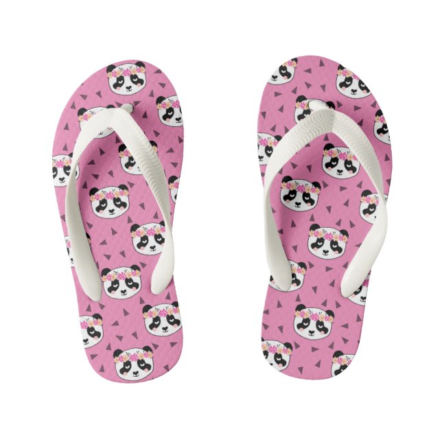 Panda Flowers Flips Flops - Cute girly flowers Kid's Flip Flops (Footbed)