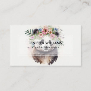 Panda Flowers Watercolor Business Card