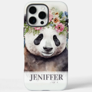 Panda Flowers Watercolor iPhone 16 Pro Max Case