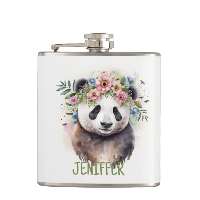 Panda Flowers Watercolor                           Flask (Front)