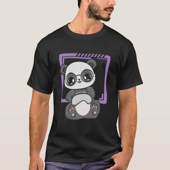 Panda Gamer At Work Kawaii Bear Enviromentalist Zo T-Shirt (Front)