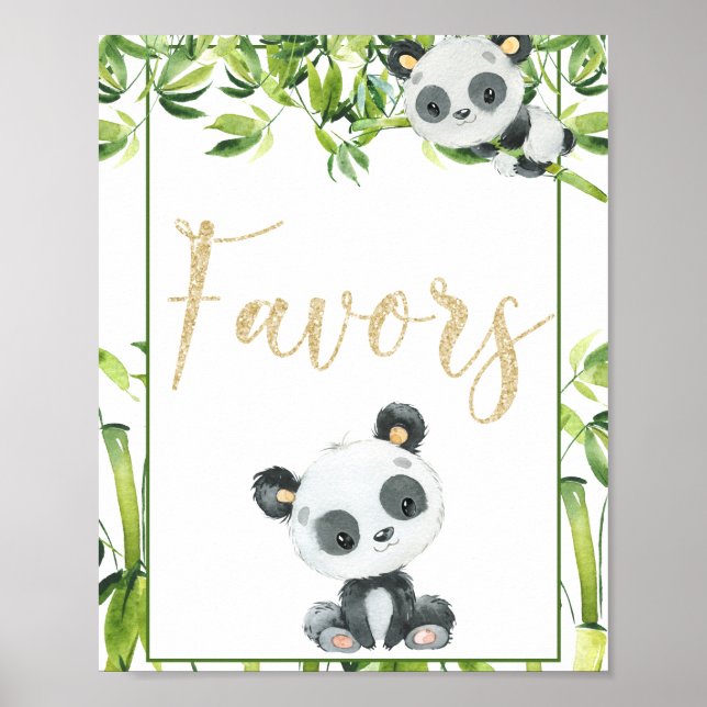 Panda Gender Neutral Baby Shower Birthday Favors Poster (Front)