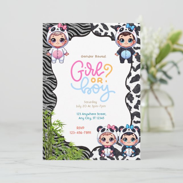 Panda Gender Reveal  Invitation (Standing Front)