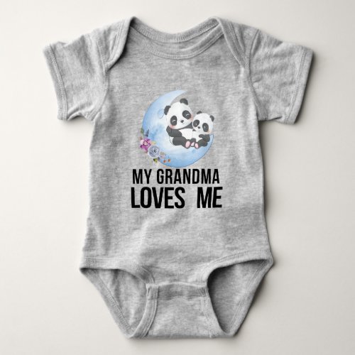 Panda  Gift for Grandchild _ My Grandma Loves Me Baby Bodysuit