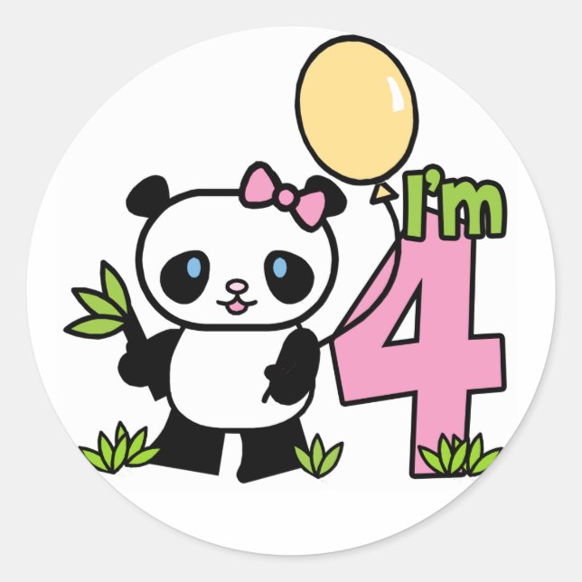 Panda Girl 4th Birthday Classic Round Sticker (Front)