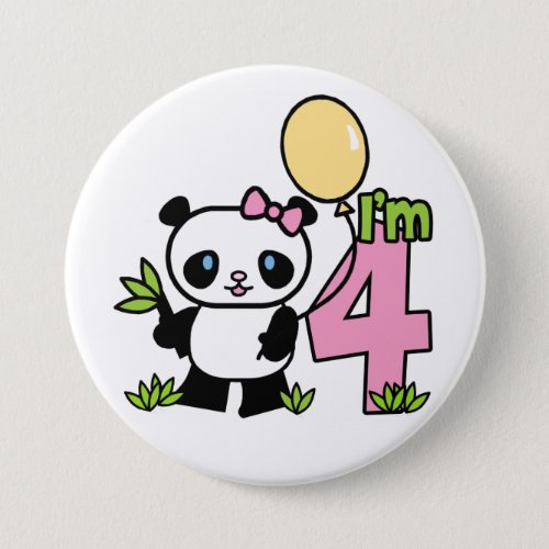 Panda Girl 4th Birthday Pinback Button