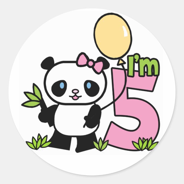 Panda Girl 5th Birthday Classic Round Sticker (Front)