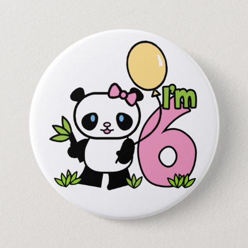 Panda Girl 6th Birthday Pinback Button
