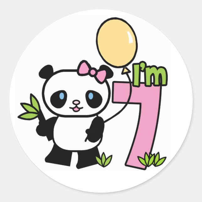 Panda Girl 7th Birthday Classic Round Sticker (Front)