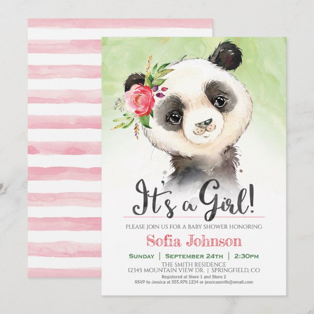 Panda Girl Baby Shower Invitation (Front/Back)