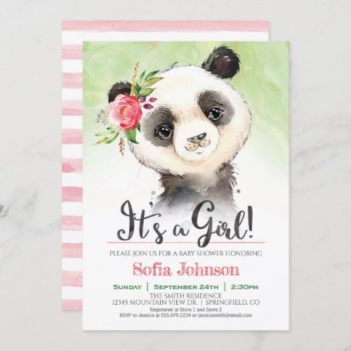 Panda Girl Baby Shower Invitation