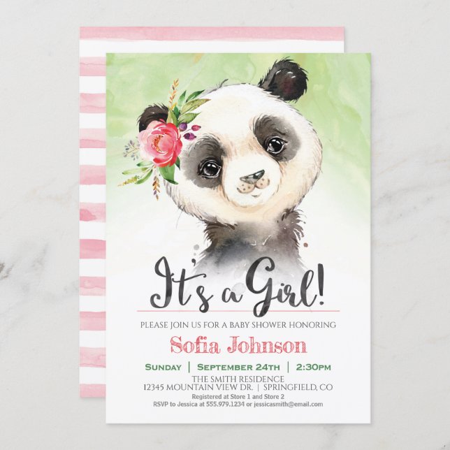 Panda Girl Baby Shower Invitation (Front/Back)