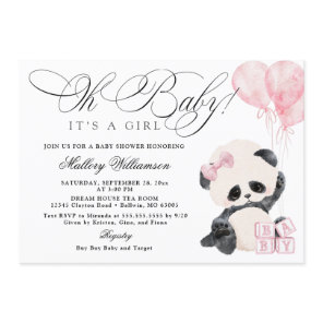 Panda Girl Baby Shower Invitation