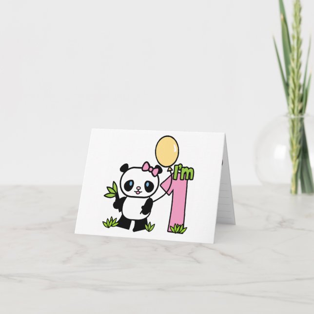 Panda Girl First Birthday Fill-in Invitations (Front)