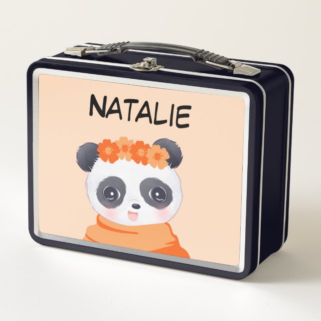 Panda Girl Orange Metal Lunch Box (Front)