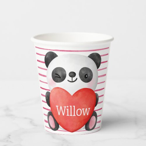 Panda Girl with Hearts Valentine Birthday  Paper Cups