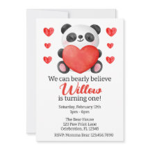 Panda Girl with Hearts Valentine First Birthday