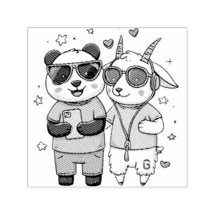 Panda & Goat Best Friends – Cute Animal Friendship Self-inking Stamp
