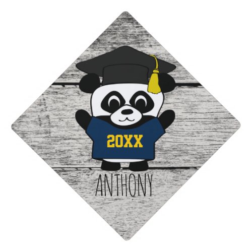 Panda Grad in Navy  Gold Custom Year Tee Graduation Cap Topper