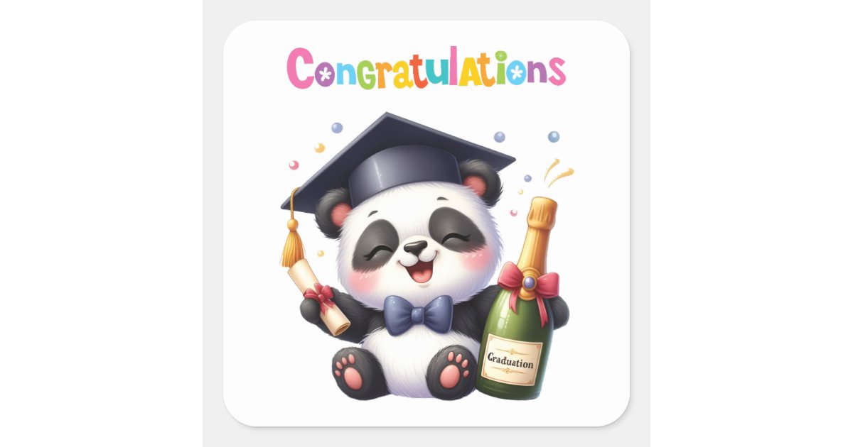 Panda Graduation Congratulations Square Sticker | Zazzle