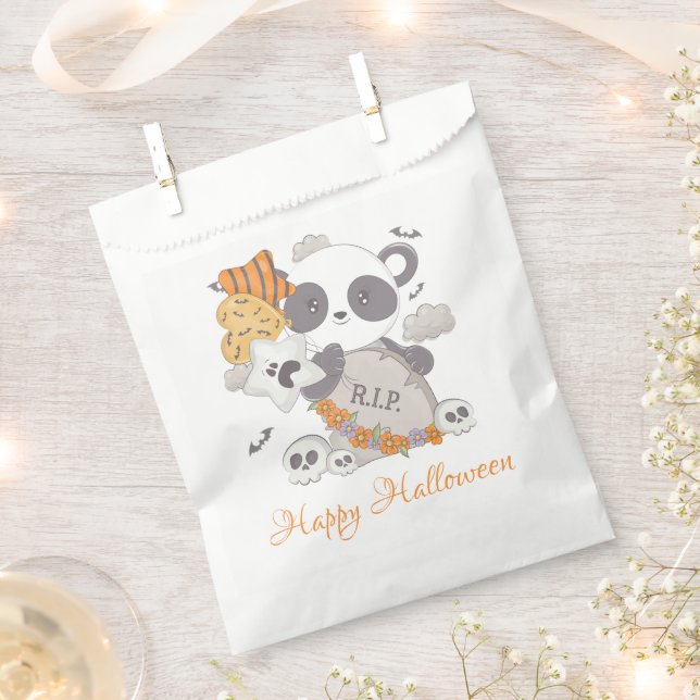 Panda Grave Rip Bats Happy Halloween Favor Bag (Clipped)