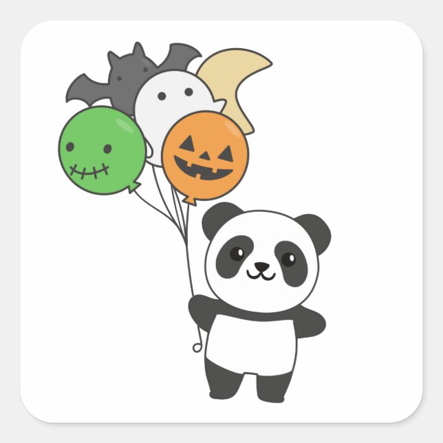 Panda Halloween Balloons For Kids Cute Pandas Square Sticker (Front)