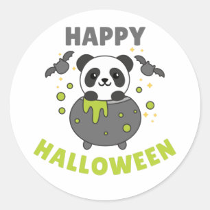 Panda Happy Halloween Cauldron Bat Classic Round S Sticker