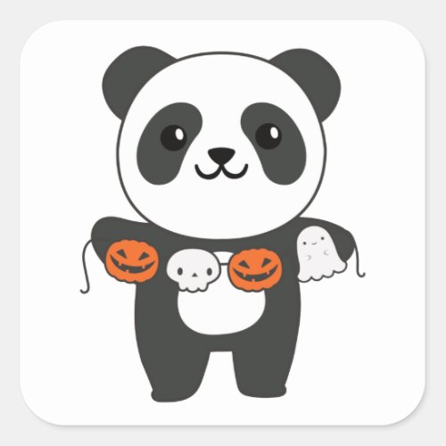 Panda Happy Halloween Pumpkin Bat Costume Square S Square Sticker