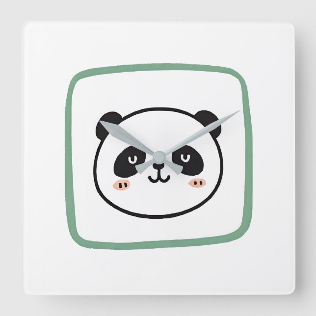Panda head minimalist graphic icon square wall clock (Front)