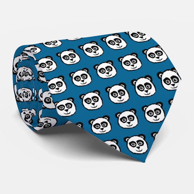 Panda Head Pattern Neck Tie (Rolled)