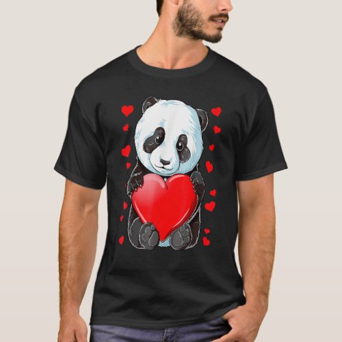 Panda Heart Valentines Day Girls Kids Women Bear s T_Shirt