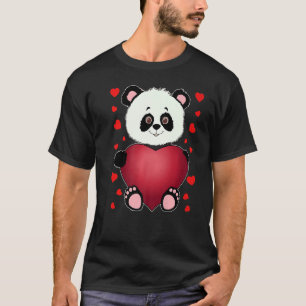 Panda Heart Valentines Day Girls Kids Women Bear T-Shirt