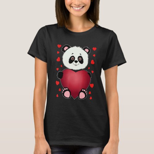 Panda Heart Valentines Day Girls Kids Women Bear  T_Shirt