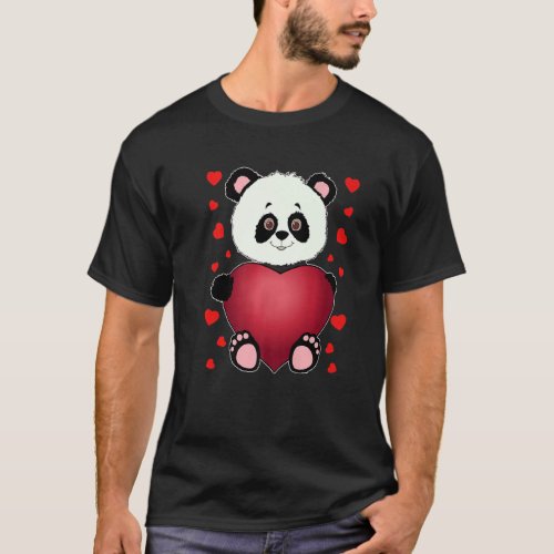 Panda Heart Valentines Day Girls Kids Women Bear T_Shirt