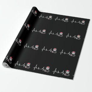 Panda Heartbeat Santa Hat Funny Christmas Pajama G Wrapping Paper