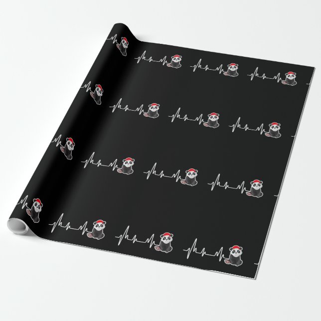 Panda Heartbeat Santa Hat Funny Christmas Pajama G Wrapping Paper (Unrolled)