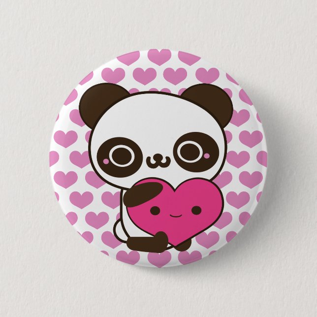 Panda Hearts Pinback Button (Front)