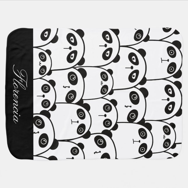 Panda High Contrast Black & White Pattern Design Baby Blanket (Horizontal)