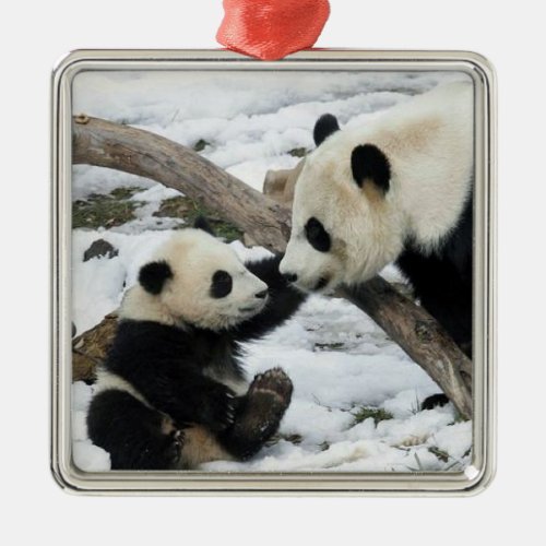 Panda High Five Metal Ornament