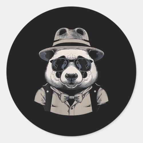 Panda Hipster Style Sunglasses And Classic Round Sticker