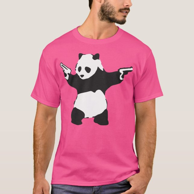 Panda Holding Guns 2014 Banksy Graffiti T-Shirt (Front)