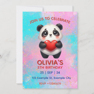 Panda holding heart invitation