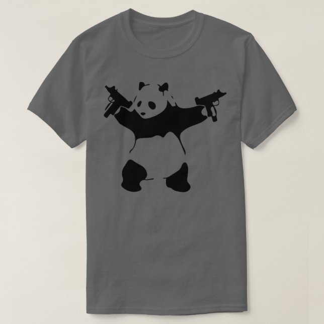 Panda Holding Machine Guns Funny T-Shirt (Design Front)
