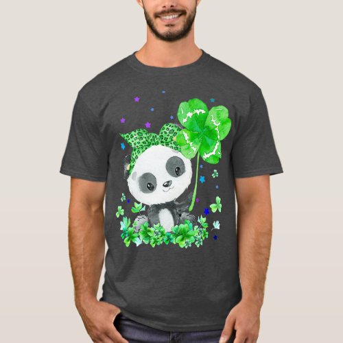 Panda Holding Shamrock Stars Cute St Patricks T_Shirt