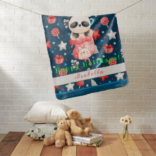 Panda Holidays Customize Text and Name Baby Blanket