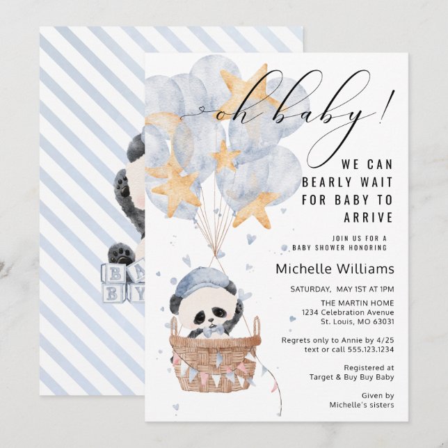 Panda Hot Air Balloon Baby Shower Invitation (Front/Back)