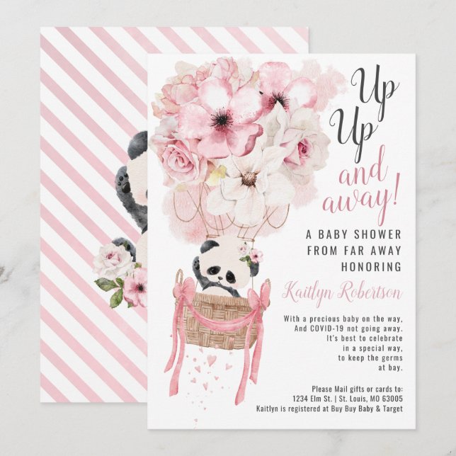 Panda Hot Air Balloon Shower By Mail Invitation (Front/Back)