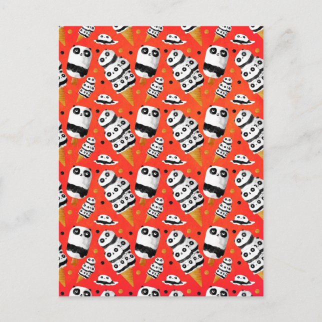 Panda Ice Cream Pattern Postcard (Front)