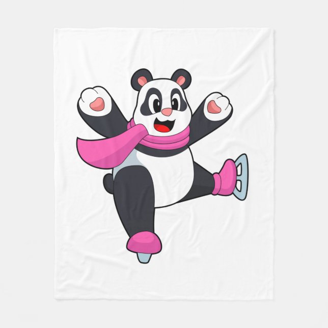 Panda Ice skating Ice skates Fleece Blanket (Front)